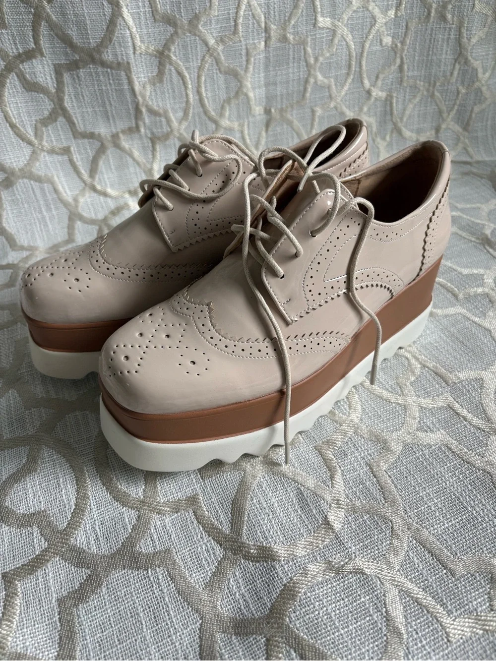 Women's Platform Wingtip Oxfords in Nude Beige